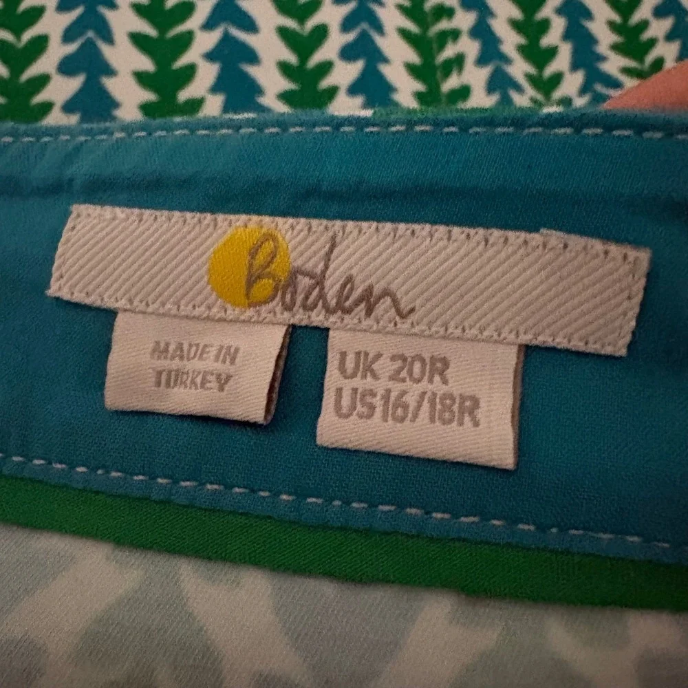 Boden Green Blue Geometric Leaf Print A-Line Mini Skirt Pockets US 16/18R - Picture 6 of 7